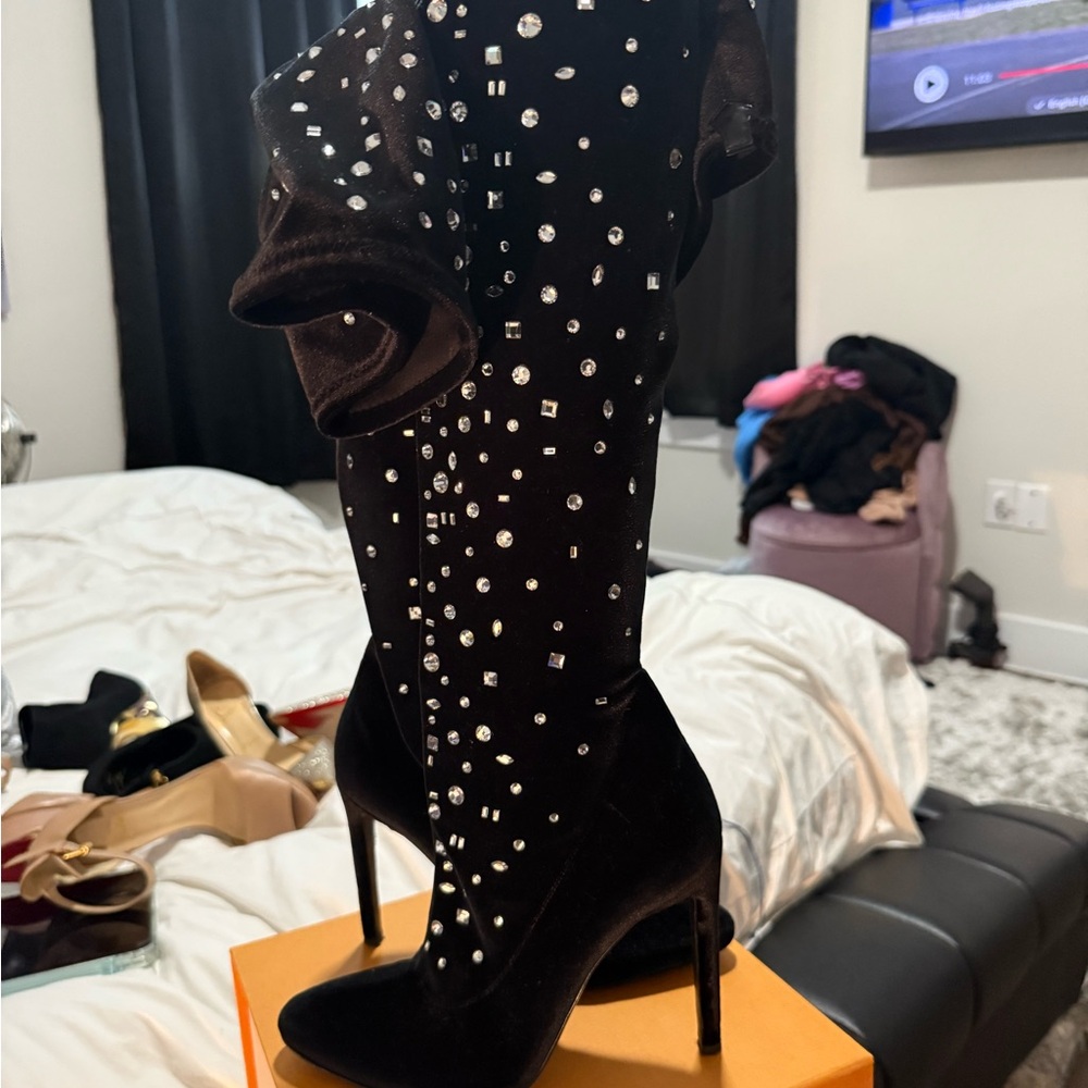 Giuseppe Zanotti Black Rhinestone Heeled Boots